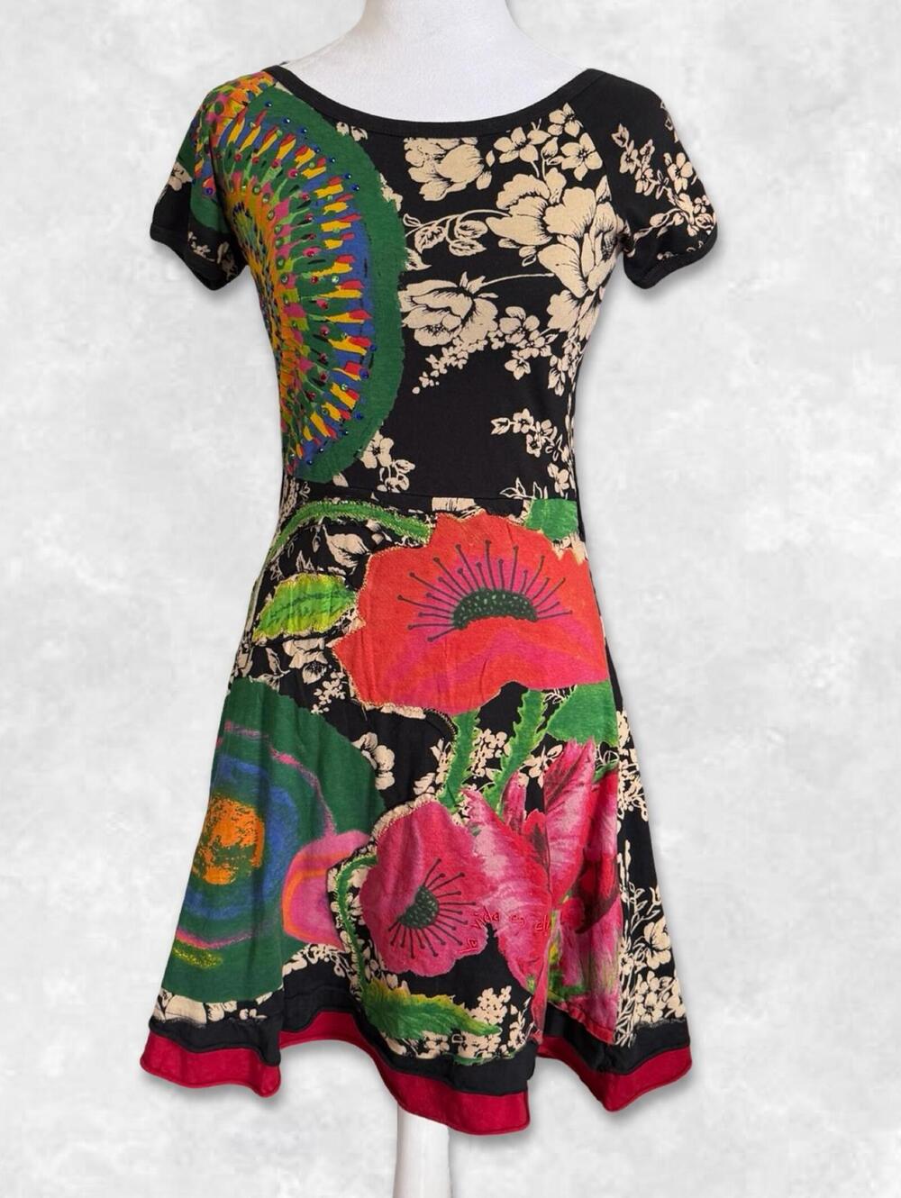 Y2K Euro Desigual Multi Printed Floral Dress Size Small